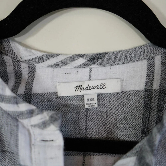 Madewell Womens Collarless Button Down‎ Plaid Shirt XXS Minimalist Basic - Picture 3 of 7